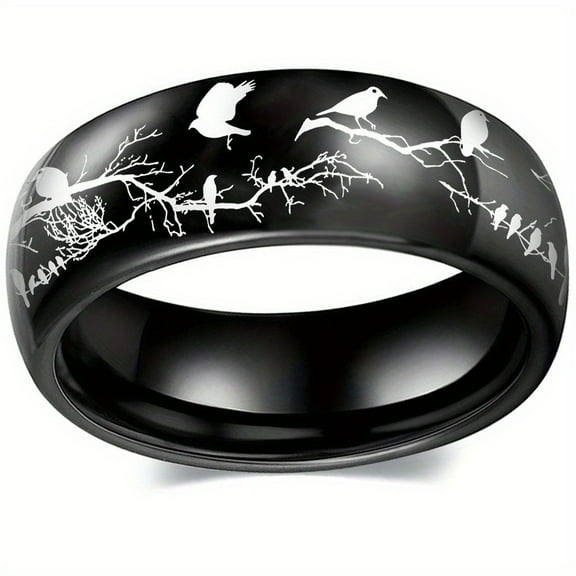 1pc Bird And Branch Pattern Stainless Steel Men Ring Women Ring, Gift For Party Favors, Travel Accessories Etc.,Black,10