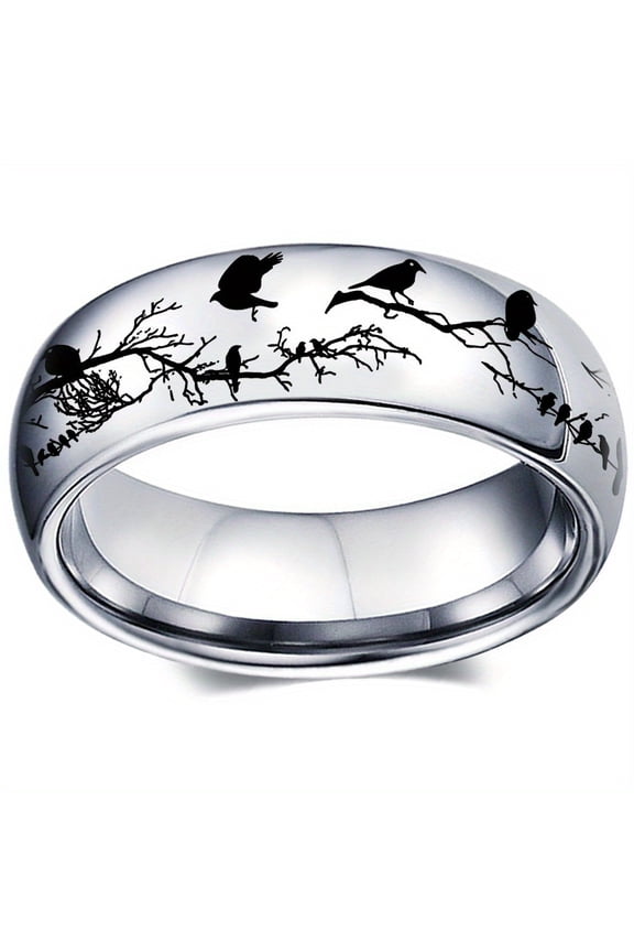 1pc Bird And Branch Pattern Stainless Steel Men Ring Women Ring, Gift For Party Favors, Travel Accessories Etc.,Silvery,7