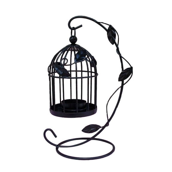 Worgeous Birdcage Candlestick with Hanging Holder Vintage Iron Base in Black for Home Decoration 1pc