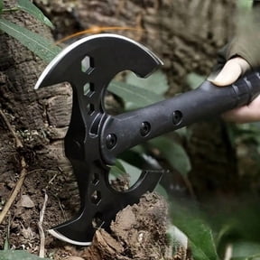 1pc Black 16 Inch Hand‑Forged Axe With Sheath, Wood Handle Compact Portable Bushcraft Survival Axe, Multifunctional Carving Camping Axe Tool For Wood Splitting Backyard Outdoor Activities