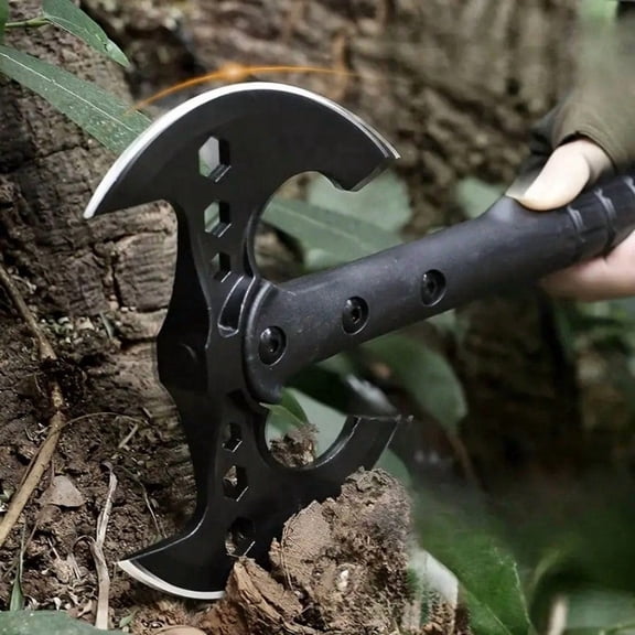 1pc Black 16 Inch Hand‑Forged Axe With Sheath, Wood Handle Compact Portable Bushcraft Survival Axe, Multifunctional Carving Camping Axe Tool For Wood Splitting Backyard Outdoor Activities