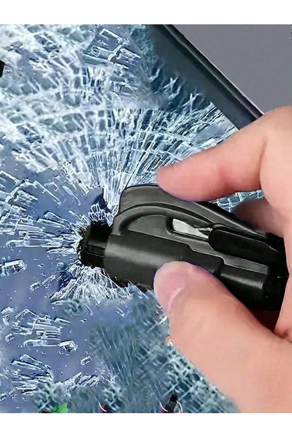 1pc Black 2-in-1 Emergency Seatbelt Cutter and Window Breaker - Portable Car Safety Hammer and Rescue Tool Keychain