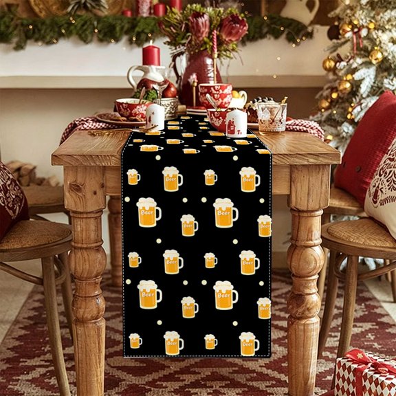 1pc Black Base Beer Cup 2D Table Runner, Kitchen Backyard Decor, Holiday Gift for Hosts & Beer Fans, Christmas Thanksgiving Labor Day