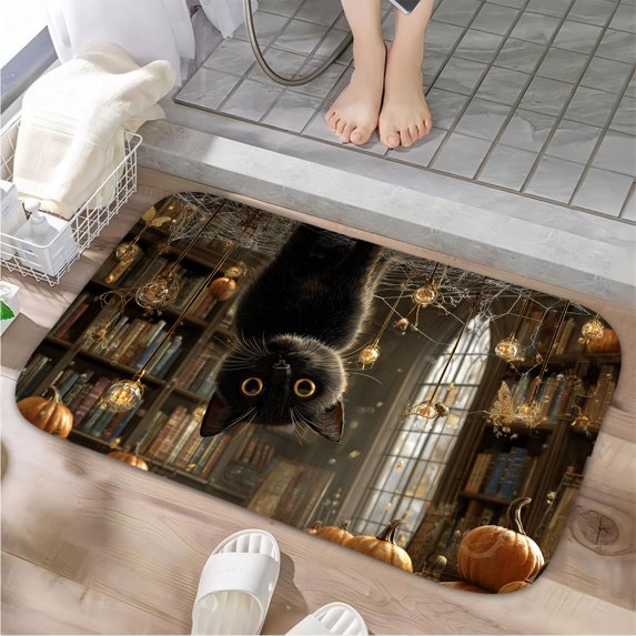 1pc A Black Cat Hanging Absorbent Non-Slip Bathroom Thickened Flannel Rug Decor,Soft,Quick Drying,Suitable For Indoor/outdoor Use,Bathrooms,Bedrooms,Kitchens,Terrace,Laundry Rooms,16"x24"