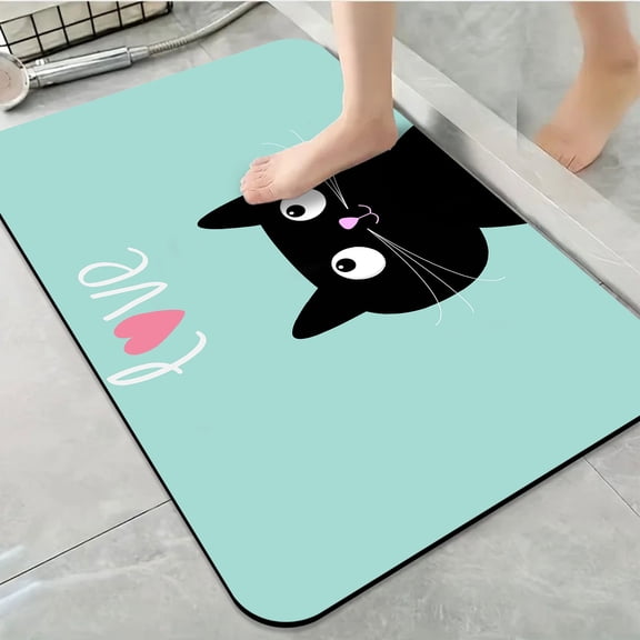 1pc Black Cat with Love Bathroom Rug Bathroom Decor and Accessories- Durable,Anti Slip,And Quick Drying,Suitable For Indoor/outdoor Use - Perfect For Bathrooms,Bedrooms,Kitchens,Terraces