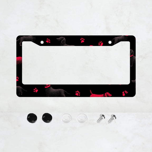 1pc Black Colorful Dog Pattern 2 Hole License Plate Frame Aluminum Material 6x12 Inches with Screw Set Cartoon Funny Car Decoration Gift Standard US License Plate Size