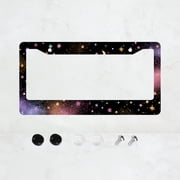 1pc Black Colorful Stars and Moon Pattern 2 Hole License Plate Frame, Aluminum Material, 6x12 Inches with Screw Set, Retro Novelty Car Decoration Gift, Fits US Standard License Plate Size