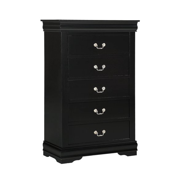1pc Black Finish Five Drawers Louis Philip Chest Solid Wood Contemporary Sleek Ample Storage