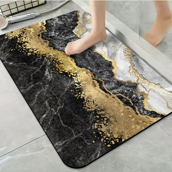 1pc Black and Gold Marble Bathroom Rug Bathroom Decor and Accessories- Durable,Anti Slip,And Quick Drying,Suitable For Indoor/outdoor Use - Perfect For Bathrooms,Bedrooms,Kitchens