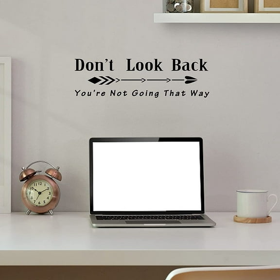 1pc Black Inspirational Quotes PVC Wall Sticker Don't Look Back You're not Going That Way Wall Decal Arrow Patten Vinyl Wall Art for Living Room Bedroom Decoration 5.5"x17"