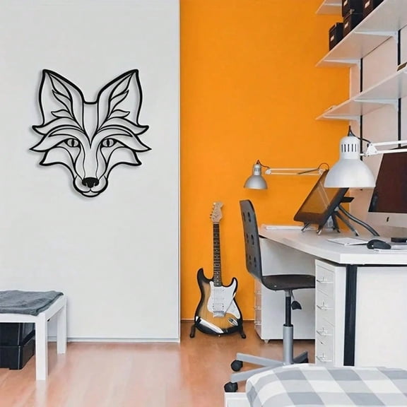 1pc Black Metal Fox Wall Decor, Home Wall Hanging Artwork, Iron Art Silhouette Wall Art