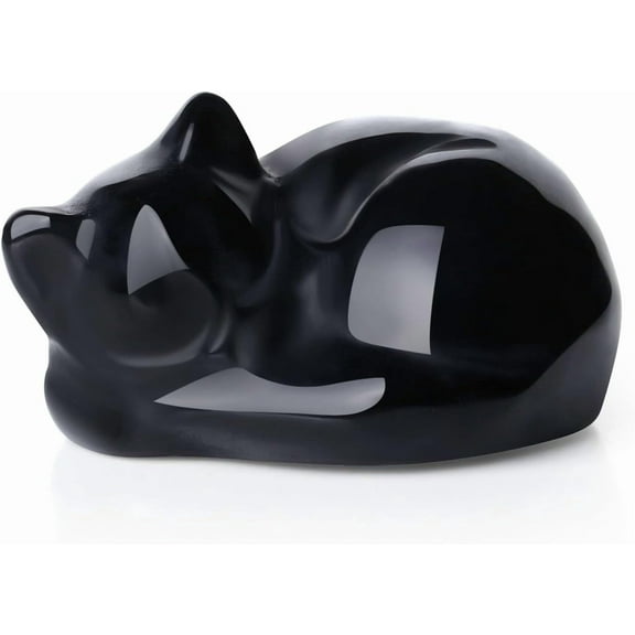 1pc Black Obsidian Sleeping Cat Statue Healing Crystals Hand Carved Cute Kitten Figurine Sculpture 1.6" Glossy Gemstone Decor Polished Stone Reiki Office Room Bedroom Desk Home Decoration Gifts