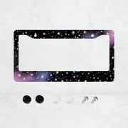 1pc Black and Purple Glitter Star Pattern 2 Hole License Plate Frame, Aluminum Material, 6x12 Inches, with Screw Set, Fun Car Decoration Gift, American Standard Universal Size for Car License Plates