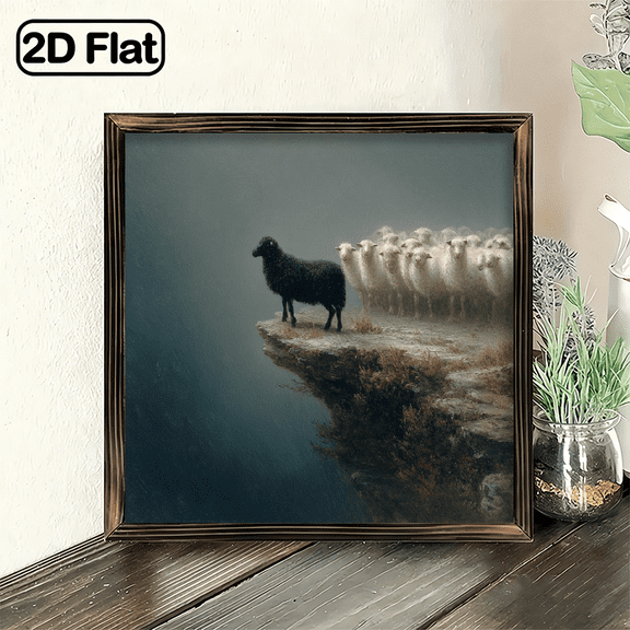 1pc Black Sheep Leading White Sheep Art Print Wall Decor, 8x8 Inch Decorative Signs & Plaques, Inspirational Painting Framed Poster for Living Room Bedroom Office Study, Gift for Art Enthus