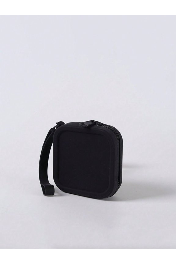 1pc Black Silicone Mini Zipper Storage Bag  Splash-Proof Travel Essential & Cosmetic Organizer | Versatile Pouch for Tech, Makeup & Pet Care