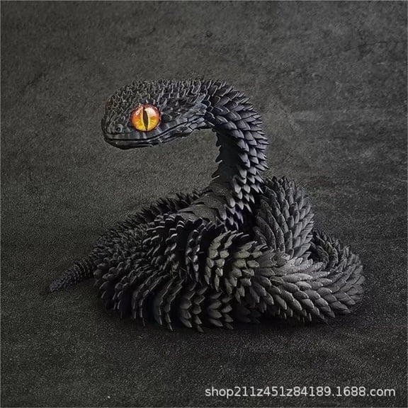 1pc Black Size: 45cm 3D Printed Year Of The Snake Figurine Snake Egg Set With Joints, Animal Model, Simulated Snake