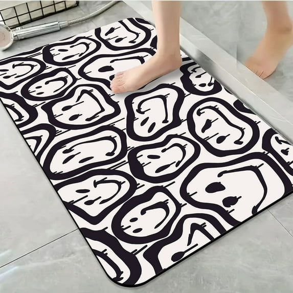 1pc Black Smile face Bathroom Rug Bathroom Decor and Accessories- Durable,Anti Slip,And Quick Drying,Suitable For Indoor/outdoor Use - Perfect For Bathrooms,Bedrooms,Kitchens