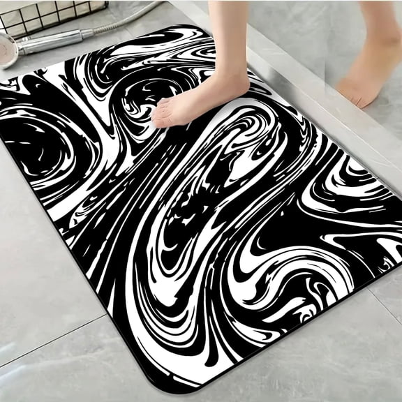 1pc Black and White Abstract Swirls Bathroom Rug Bathroom Decor and Accessories- Durable,Anti Slip,And Quick Drying,Suitable For Indoor/outdoor Use - Perfect For Bathrooms,Bedrooms,Kitchens