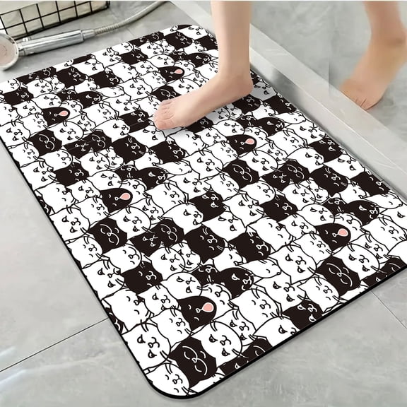 1pc Black and White Cat Pattern Bathroom Rug Bathroom Decor and Accessories- Durable,Anti Slip,And Quick Drying,Suitable For Indoor/outdoor Use - Perfect For Bathrooms,Bedrooms,Kitchens