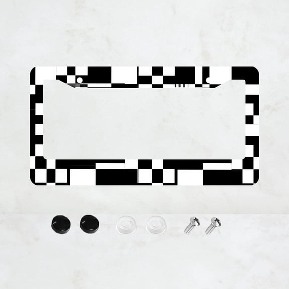1pc Black and White Checkerboard Pattern 2 Hole License Plate Frame, Aluminium Material, 6x12 Inches, with Screw Kit, Retro Novelty Car Decoration Gift, Standard Universal Size for US License Plates