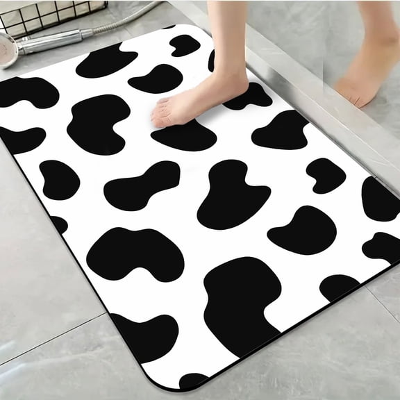 1pc Black and White Cow print Bathroom Rug Bathroom Decor and Accessories- Durable,Anti Slip,And Quick Drying,Suitable For Indoor/outdoor Use - Perfect For Bathrooms,Bedrooms,Kitchens