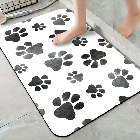 1pc Black and White Paw Print Bathroom Rug Bathroom Decor and Accessories- Durable,Anti Slip,And Quick Drying,Suitable For Indoor/outdoor Use - Perfect For Bathrooms,Bedrooms,Kitchens,Terraces