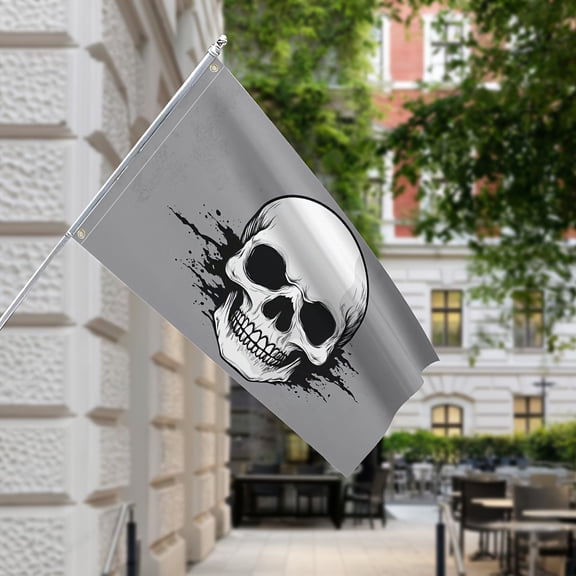 1pc Black & White Skull Flag - Humorous Farmhouse Outdoor Decor, Durable 100% Polyester with Bold Skull Design, Perfect for Gothic or Edgy Themes, Skull Home Decor