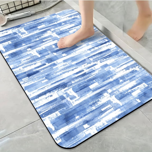 1pc Blue Abstract Brushstroke Bathroom Rug Bathroom Decor and Accessories- Durable,Anti Slip,And Quick Drying,Suitable For Indoor/outdoor Use - Perfect For Bathrooms,Bedrooms,Kitchens