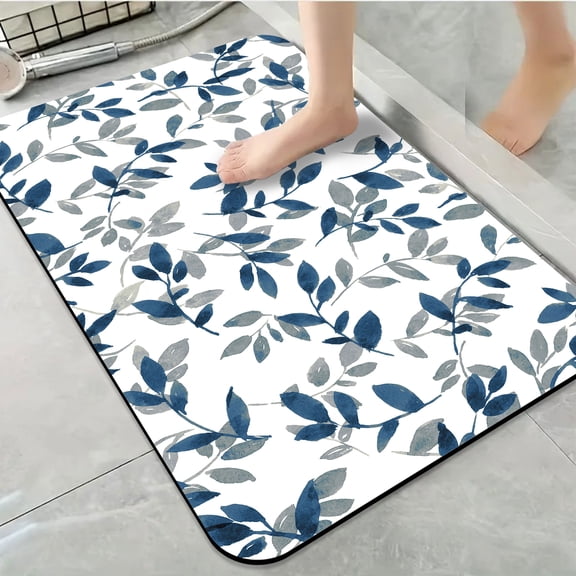 1pc Blue and Gray Leaf Bathroom Rug Bathroom Decor and Accessories- Durable,Anti Slip,And Quick Drying,Suitable For Indoor/outdoor Use - Perfect For Bathrooms,Bedrooms,Kitchens