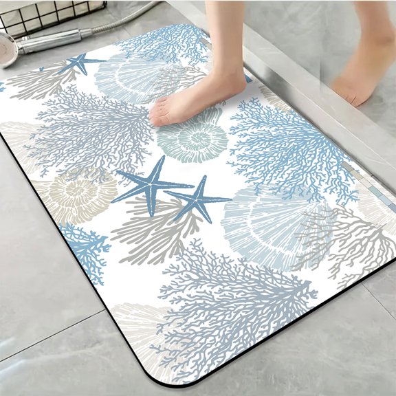 1pc Blue Gray Marine Bathroom Rug Bathroom Decor and Accessories- Durable,Anti Slip,And Quick Drying,Suitable For Indoor/outdoor Use - Perfect For Bathrooms,Bedrooms,Kitchens