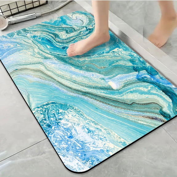 1pc Blue and Green Marbled Design Bathroom Rug Bathroom Decor and Accessories- Durable,Anti Slip,And Quick Drying,Suitable For Indoor/outdoor Use - Perfect For Bathrooms,Bedrooms,Kitchens