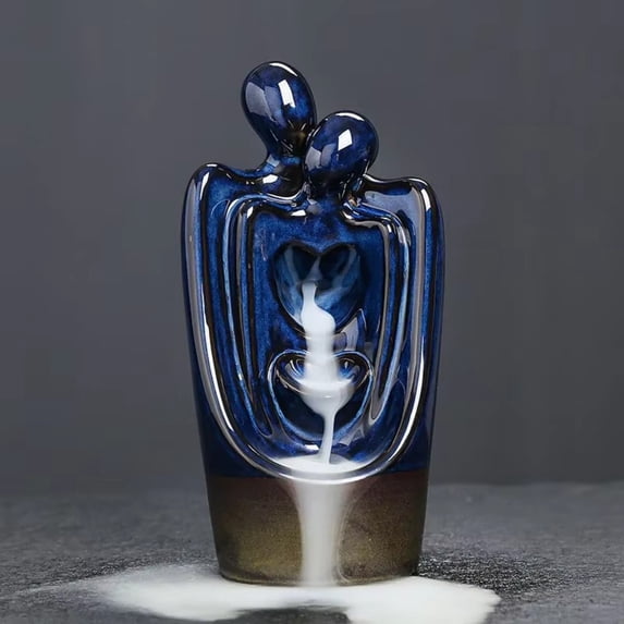 1pc Blue Kiln Ceramic Couple Backflow Incense Burner, Valentine's Aromatherapy Gift (Without Incense)