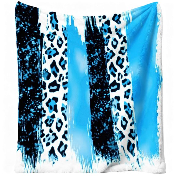 1pc Blue Leopard Print Flannel Blanket - Soft Cozy for Home, Travel & Camping, Contemporary Graffiti Leopard Design Bedspread, - Warm Throw