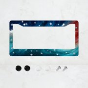 1pc Blue Red White Stars Pattern 2 Hole License Plate Frame Aluminum Material 6x12 Inches with Screw Set Retro Novelty Car Decoration Gift American Standard Universal Size for Car Plates