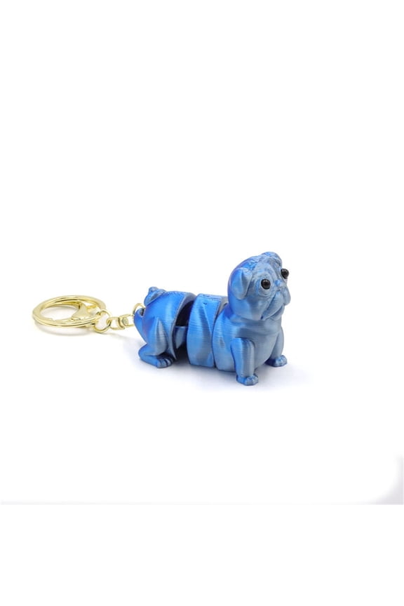 1pc Blue Silver Size: 6*3*5cm 3D Printed Realistic Puppy Keychain Pendant, Street Vendor Ornament, Pug Bag Decoration Pendant