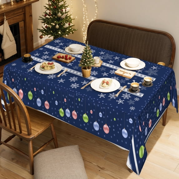 1pc Blue Snowflake Colorful Ball pattern Polyester Table Cloth Waterproof Table Cover Holiday Table Decor for Dining