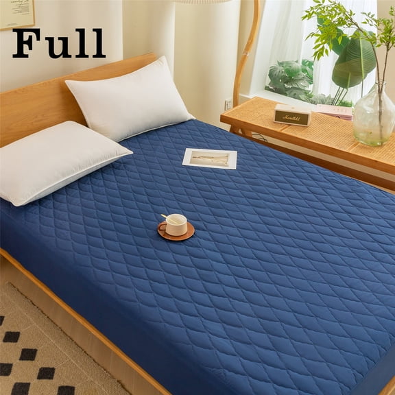 1pc Blue Waterproof Mattress Protector-Soft, Breathable, Durable12"-18"Deep Pockets Fitted Mattress Cover - Solid Color Bedspread