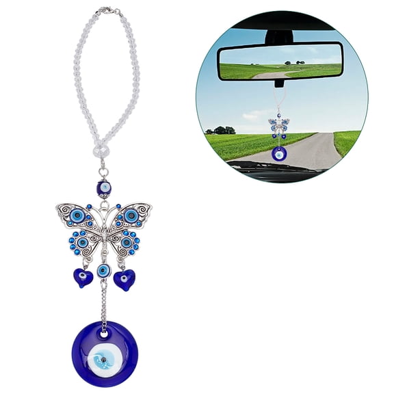 1pc Blue with Butterfly Car Hanging Decoration Ornament for Window Car Door Frame Balcony Blue 269mm