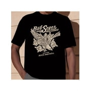 1pc Bob Seger Band Graphic Tee, MenS Casual Cotton T-Shirt with Crew Neck and Slight Stretch, Applique Detail, Four Seasons Knit Fabric, Regular Fit for Golf and Mature Occasions - Black