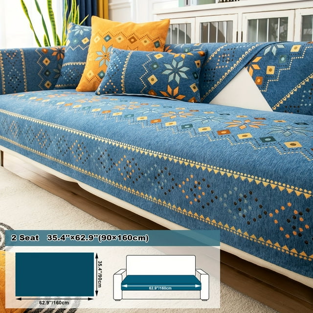 1pc Bohemia Chenille Sofa Cover Geometric Embroidery Sofa Slipcover Pet