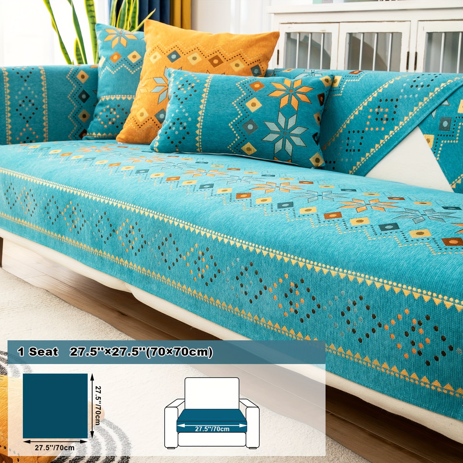 1pc Bohemia Chenille Sofa Cover Geometric Embroidery Sofa Slipcover Pet