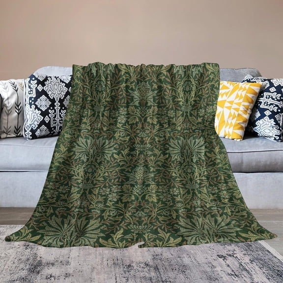 1pc Bohemian Art Blanket - Green Garden Vintage Floral Print Super Soft Flannel All-Season Cozy Throw for Bed, Sofa, Home Decor - Machine Washable, Bed Cover | Bohemian Style | Soft Flannel Fabric