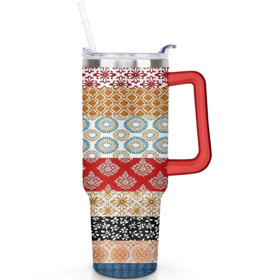 1pc Bohemian Flowers 40oz Tumbler with Straw & Handle - Insulated Stainless Steel Cup | Holiday Gift for Man Women (Christmas, Valentine's, Birthday)