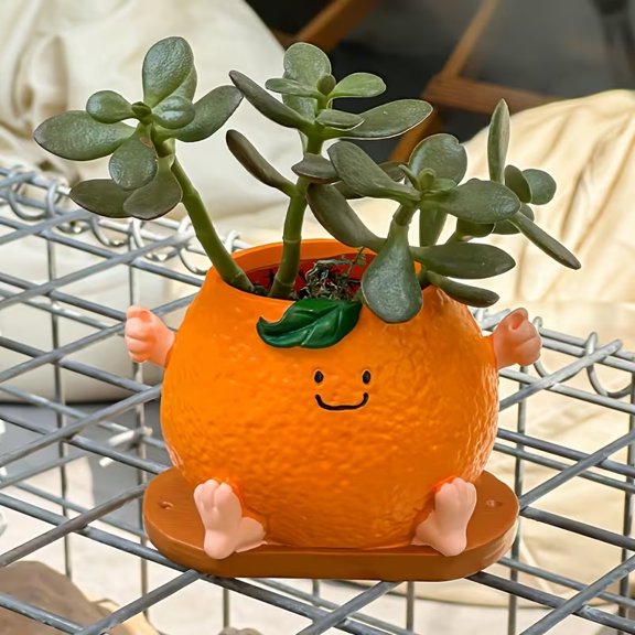 1pc Bohemian Orange Flower Planter Pot - Lightweight Resin Irregular Shape Modern Plant Container for Indoor Outdoor Use - Multi-Component Assembly Decorative Pot