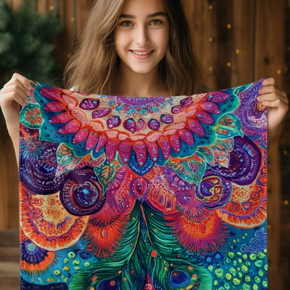1pc Bohemian Print Flannel Blanket – Vibrant Retro Design with Intricate Floral & Paisley Patterns – Soft, Cozy, and Warm for Sofa, Bed, Car, Office, Camping, Travel – Perfect Gift for All Seasons