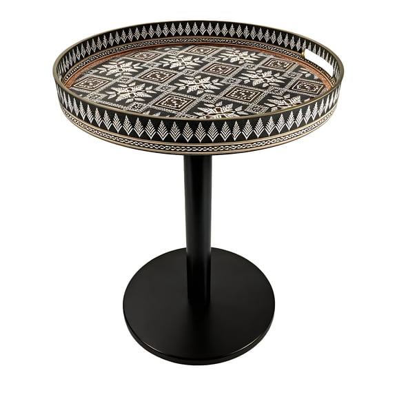 1pc Boho Abstract Decorative Tray, Round Coffee Table with Modern Art Design, Plastic Multipurpose Side Table with Handles for Tea Time & Relaxation - Stylish Accent for Home Decor