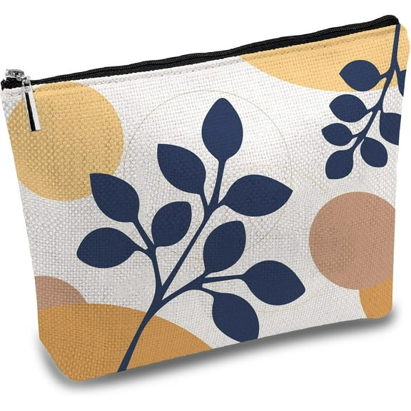 1pc Boho Leaf Makeup Bags for Women Travel Cosmetic Organizer Metal Zipper Case Multi Purpose Polycotton Pencil Pouch Toiletry Purse Canvas Cosmetic Pouch Gifts for Her Daughter Friend 10x7Inch