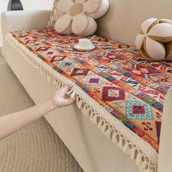1pc Boho Pattern Quilting Thick Sofa Pad, Anti-Slip All Seasons Sofa Cover for Living Room Couch Multiple Use Home Decor