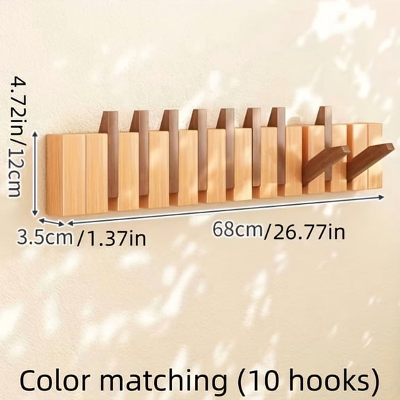 1pc Boho Style Wooden Piano Key Wall Rack, Easy Install Wall Mounted Coat Hook, Folding Hanging Storage Organizer for Bedroom, Entryway, Foyer, Mudroom - Aesthetic Room Decor
