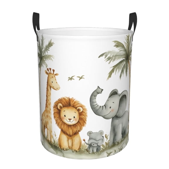 Large Capacity Laundry Basket, Safari Animals Pattern, Foldable With Handles, Playful Design, Durable Storage For Toy Storage, Animals Clothes Hamper, Portable Laundry Basket
